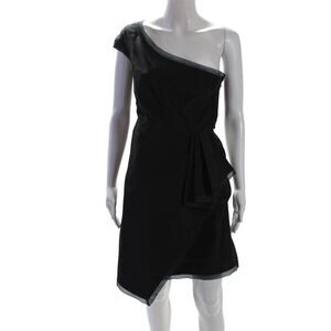 Jodi Arnold Womens Black One Shoulder Sleeveless Drape Detail Shift Dress Size 4